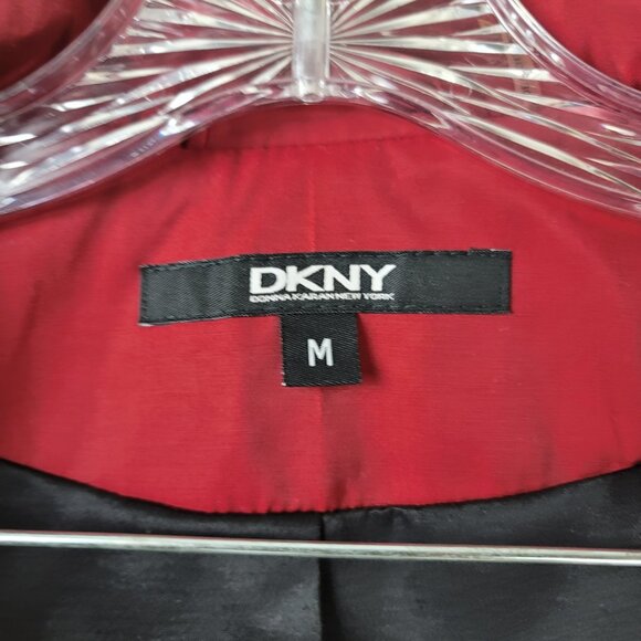 DKNY Wool Blend Trench Coat Women's Medium Red Ruffle Waterproof NWT - Picture 11 of 14